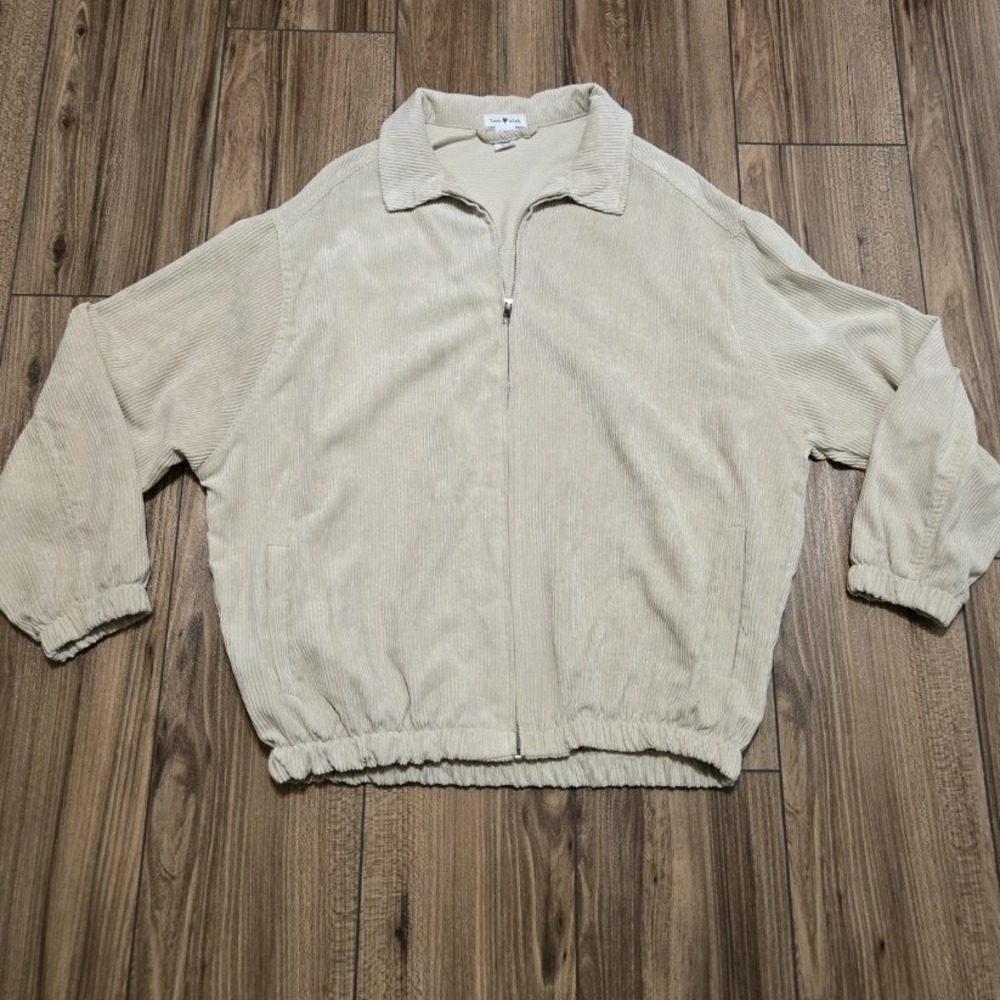 Love Wish Corduroy Zip Up Bomber Jacket‎ Beige Casual Size M Oversizeed